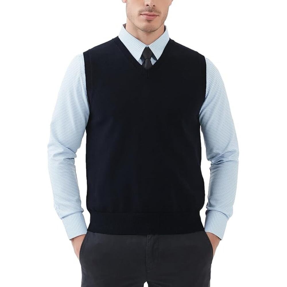 Lands' End Black Cotton Sleeveless V-Neck Sweater Vest Men's Size Large